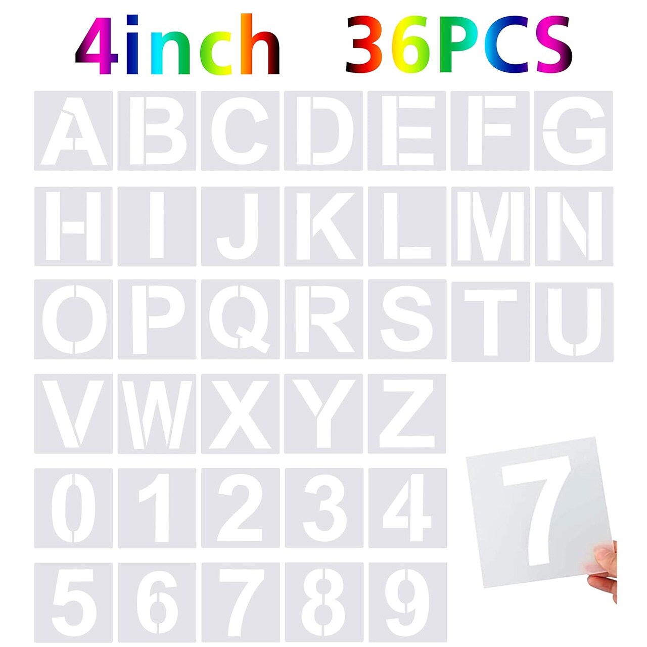 36 Pcs Large Alphabet Letter Stencils and Number Stencils,Reusable Letter Stencils for Painting on Wood Wall Fabric Rock Chalkboard Glass (4 Inches)